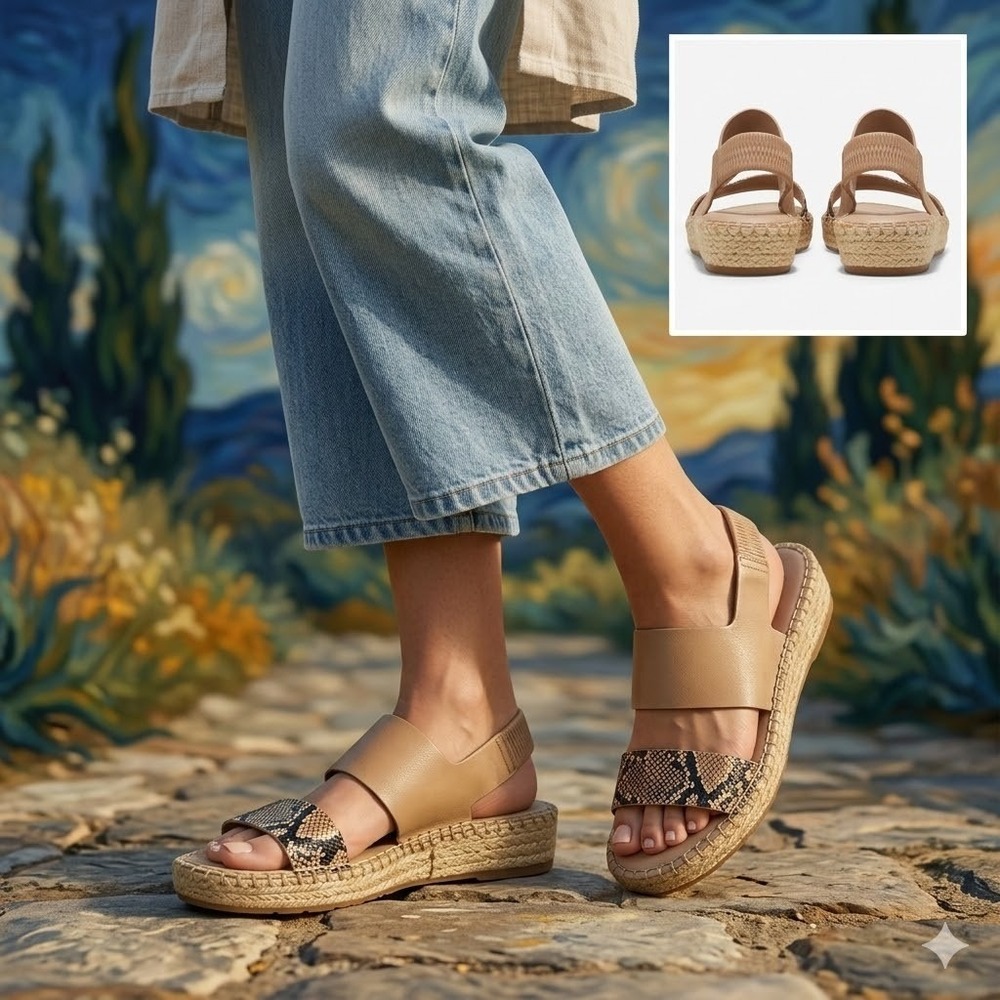 Cole Haan Pinch Maine Classic Snakeskin Espadrille Sandals Tan W20277 Women 7.5B